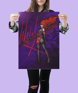 Woman holding poster of manga character